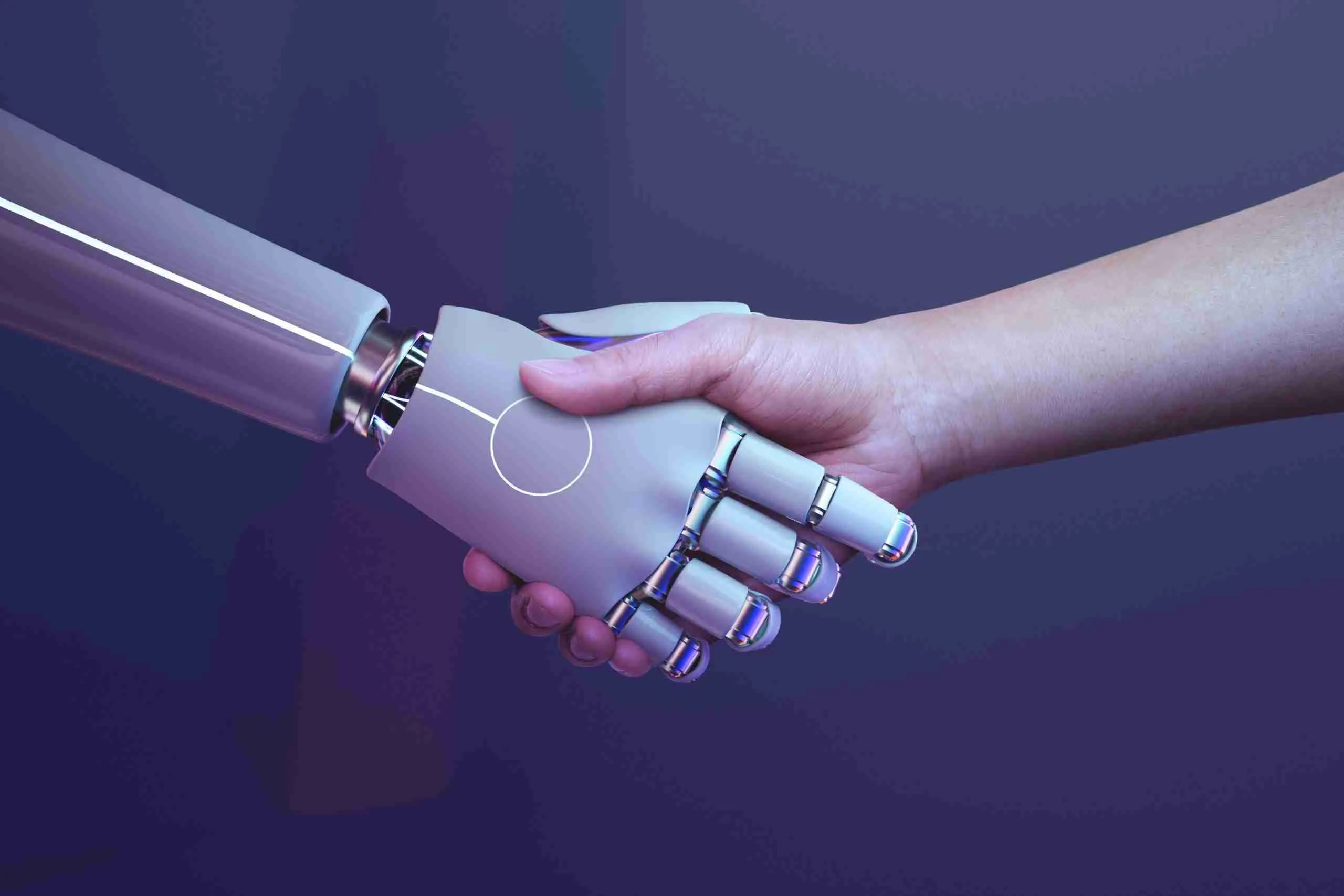 Robot handshake human background, futuristic digital age L'avÚnement de l'IA dans le marketing numérique : ChatGPT et les bouleversements à venir